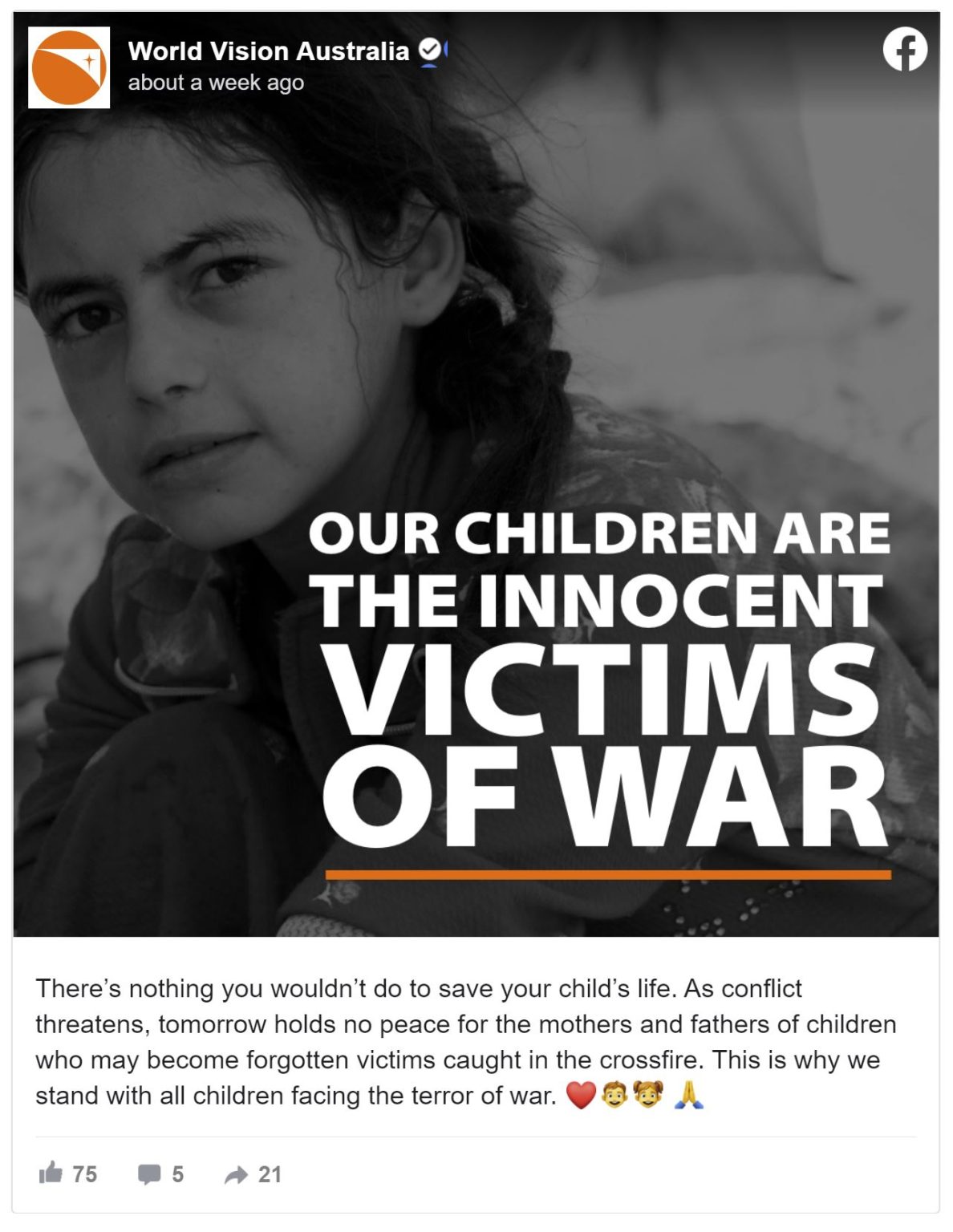 World Vision Facebook Post